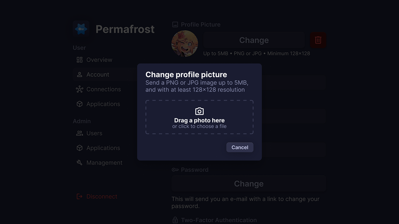 A screen prompting the user to upload a new profile picture.