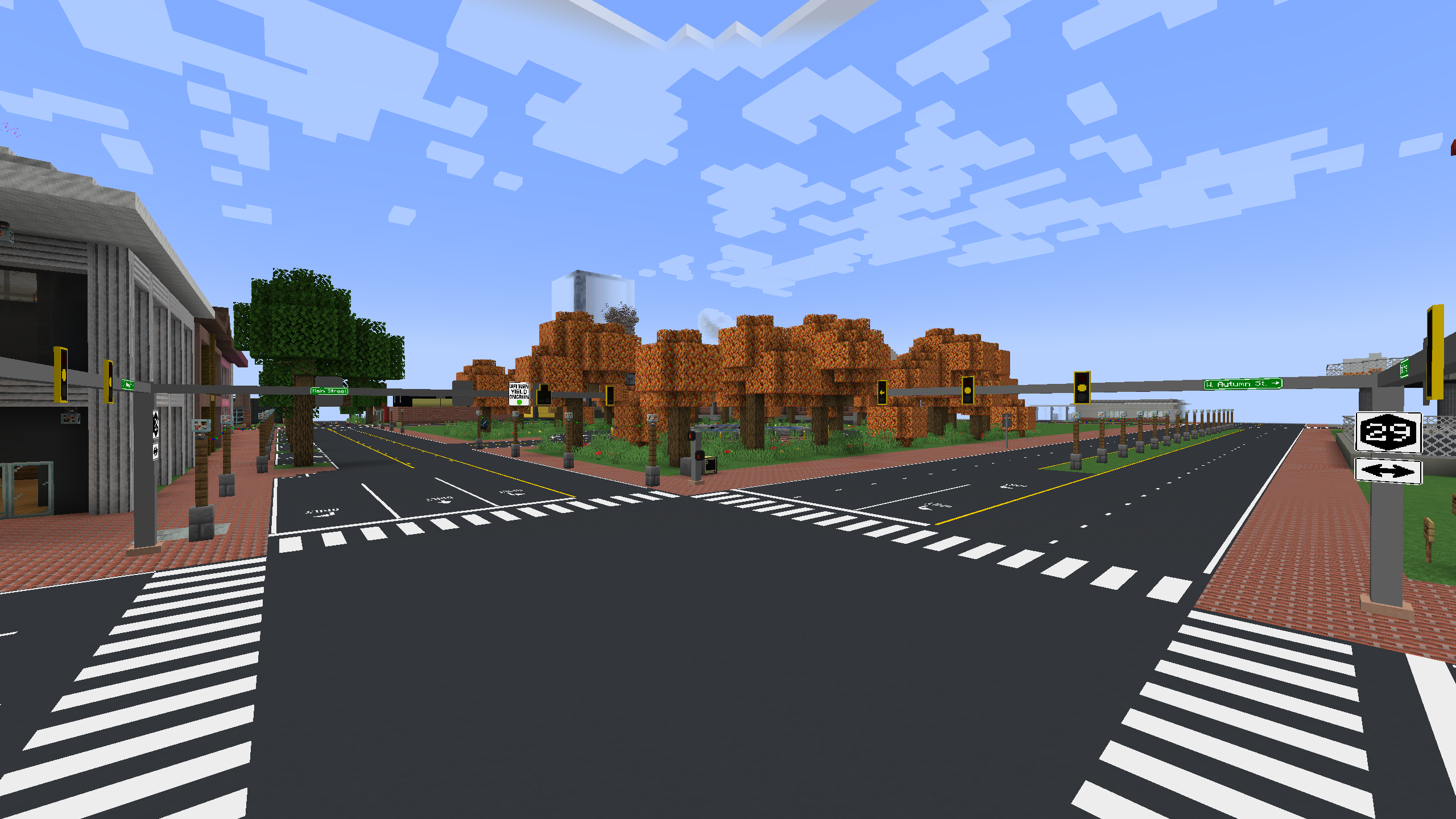 A 4-way traffic light controlled intersection.